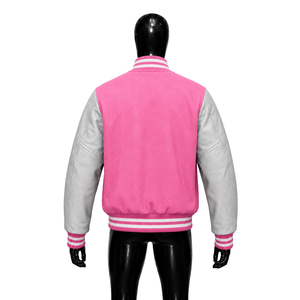 Veste universitaire en laine rose personnalisable avec logo, coupe classique, polyester et coton, couleurs unies, qualité export, produit sur demande du fabricant - Product Image 2