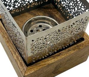 Modern Square Laser Cut Metal Incense Burner with <b>Wooden</b> <b>Block</b> Base Cutout Wire Design Arabic Bakhoor Holder Home Fragrance - Product Image 5