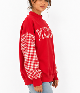 Sudadera navideña de cuello redondo para mujer, venta al por mayor del fabricante, con aplique de letras personalizado, hombros caídos, top oversize, 100% algodón. - Product Image 5