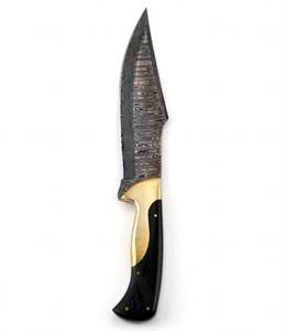 Handcrafted Damascus Steel Outdoor Field Utility Tool <b>Polished</b> <b>Black</b> Horn Handle Extended Brass Bolster - Product Image 3