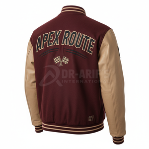Men's Maroon Beige Varsity <b>Jacket</b> Leather Sleeve Embroidered Letter 27 Preppy Style Regular Fit Autumn Wear - Product Image 5