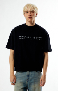 Regular Fit <b>Black</b> 100% Cotton Knitted <b>Turtleneck</b> Short Sleeve Breathable Boxy T-Shirt Front Logo Puff Printing Hip Hop <b>Men's</b> - Product Image 5