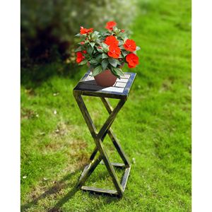 19.5 \ "tavolo da esterno lastra di pietra Grey con supporto per piante nero/oro - Product Image 5