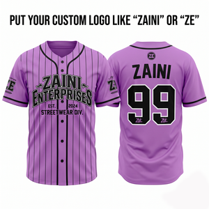 เสื้อเบสบอลชาย ZAINI 180 GSM ผ้าโพลีเอสเตอร์อินเตอร์ล็อคคุณภาพพรีเมียม สีดำลายเส้น สำหรับงานปักแบบซับลิเมชั่นและงานปักแบบรีดร้อน - Product Image 1