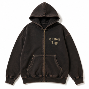 Sweat-shirt à capuche zippé pour homme, 460 GSM, épais, délavé à l'acide, effet soleil, vintage, grunge, coupe oversize, logo personnalisé, streetwear - Product Image 2