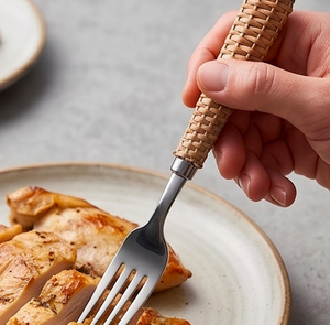 Ensemble de couverts minimalistes avec manches en bois, 5 pièces, en acier inoxydable, pour mariage, maison et repas - Product Image 5