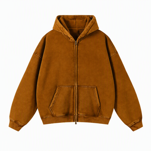 Sweat-shirt à capuche zippé surdimensionné pour homme, couleur unie, décontracté, en molleton French Terry, coupe classique, pour l'automne - Product Image 3