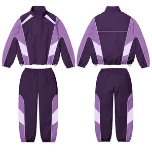 Ensemble survêtement personnalisé avec logo, couleur violette, veste coupe-vent et pantalon pour homme, 2 pièces, streetwear, sportswear, fournisseur de survêtements en nylon - Product Image 4