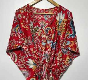 Nouveau Kaftan Indien Évasé à Col en V et Cordon de Serrage, Imprimé Animal, en Coton Doux, Longueur Intégrale, avec Dentelle, pour Plage et Demoiselle d'honneur, pour Femme - Product Image 3