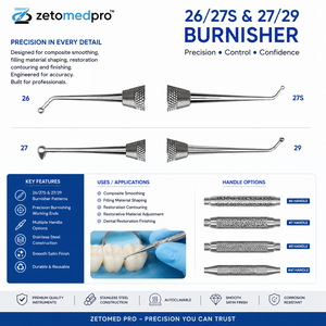 เครื่องมือขัดแต่งและขัดเงาคอมโพสิตสแตนเลส Dental 26/27S, 27/29 Burnisher สำหรับการปรับรูปทรงและขัดเงา OEM Zetomed Pro - Product Image 2