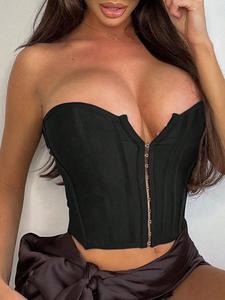 <b>Black</b> Strapless Zipper Corset Shapewear <b>Top</b> for Women Outerwear <b>Tight</b> Waist Cincher Slimming Edgy Hot Girl <b>Top</b> - Product Image 2