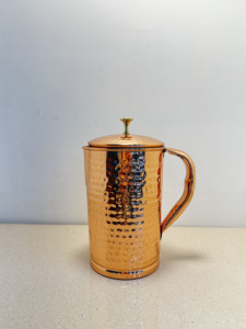 Carafe à eau en cuivre pur martelé de qualité supérieure 1250 ml, pichet artisanal à fossettes, poli miroir, articles ménagers, vaisselle, serveur de boissons - Product Image 3