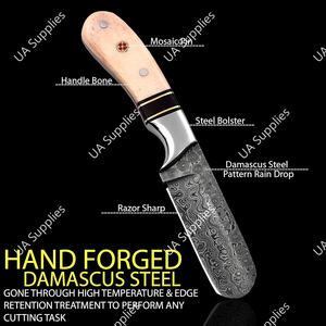 Couteau de camping professionnel en acier Damas, lame pleine longueur, ultra-affûtée, type 'Bull Cutter', qualité industrielle, avec étui de transport horizontal, OEM - Product Image 2