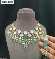 Parure de collier ras-du-cou de luxe vert émeraude Kundan en laiton plaqué or, bijoux de déclaration pour mariée, mariage et soirée, pour femme, ensemble haut de gamme