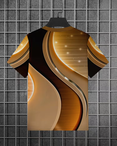 <b>Men</b> s Gold Geometric Pattern Short Sleeve O Neck T Shirt Regular Fit Casual Breathable Knitted Polyester Sublimation Print - Product Image 2