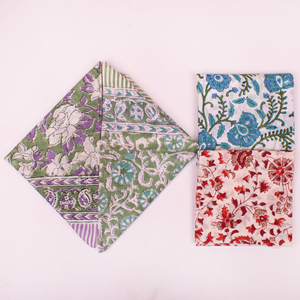 Block Printed Cotton Floral Vintage Style Classic Soft Bandanas Adults Handkerchief Summer <b>Accessories</b> - Product Image 1
