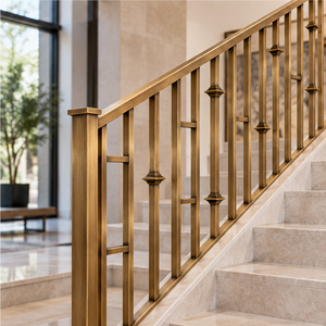 Rampe d'escalier moderne en métal bronze avec balustres linéaires pour villas, hôtels et intérieurs contemporains - Product Image 4