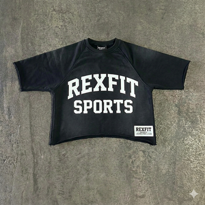 T-shirt surdimensionné noir délavé à l'acide pour homme REXFIT SPORTS, col rond en coton, streetwear décontracté, t-shirt personnalisé - Product Image 2