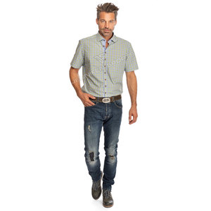 Men's Formal Casual Bavarian Shirt 2026 <b>Oktoberfest</b> Germany Trachten Embroidered Light Green Pure Cotton Gingham Design - Product Image 3
