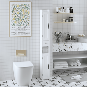 Mobile bagno moderno in MDF, alto e stretto, autoportante, con 2 ante, 67,51 pollici, bianco - Product Image 2