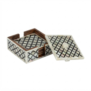 Juego de posavasos modernos con incrustaciones de nácar y soporte, diseño de diamante, mosaico de concha, para bebidas, para mesas de hogar y hotel de primera calidad. - Product Image 3