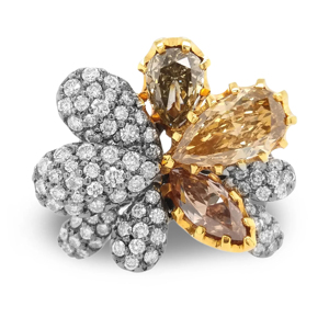 Anillo de Cóctel con Flor, Chapado en Oro de 18K, Diamante Corte Pera, Joyería de Lujo para Mujer, para Fiestas - Product Image 1