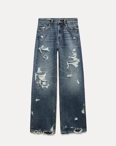FAZMAX Jeans Rectos Desgastados para Hombre, Cintura Alta, Tallas Grandes, Ajuste Regular, Ecológicos, Transpirables, con Parches de Algodón, Casuales - Product Image 2