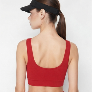 Soutien-gorge de sport OEM pour l'entraînement, vêtement de sport, soutien-gorge à col en U profond, haut de gym pour filles, soutien-gorge de sport à dos croisé, soutien-gorge de fitness rouge pour femmes - Product Image 6