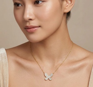 Classic Best Selling 925 Sterling <b>Silver</b> Lab Grown Diamond Pave Set Diamond Butterfly Pendant <b>Necklace</b> Birthday Gift for Her - Product Image 1