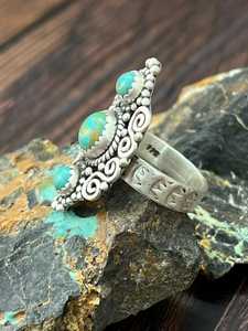 Handcrafted Kingman Turquoise <b>Adjustable</b> Sterling Silver Band Natural Southwestern Artisan Jewelry - Product Image 2