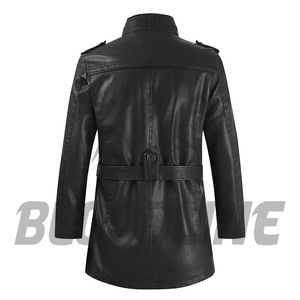 Men's Black PU Leather Moto Jacket Stand Collar Zipper Closure Slim Fit Autumn Wear - Product Image 5