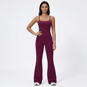Conjunto de Yoga con Logotipo Personalizado para Mujer, Top Ligero de Color Sólido, Pantalones Rectos de Pierna Ancha, Conjunto de 2 Piezas para Hacer Ejercicio - Product Image 4