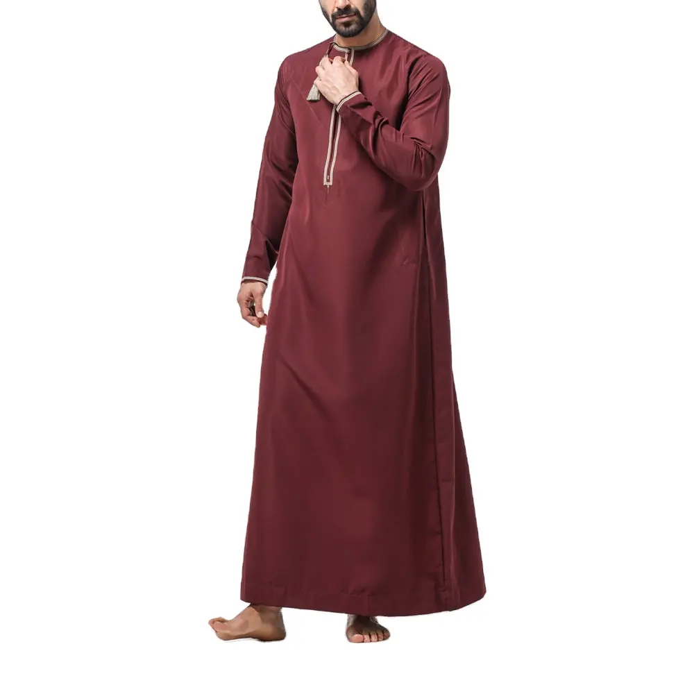 Uomini Thobe Al Daffah Thobe a maniche lunghe alla moda arabica di nuovo arrivo da uomo in stile arabico thobe musulmano manica lunga tinta con chiusura personalizzata