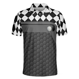 Polo de golf pour homme à manches courtes, motif Argyle, séchage rapide, 100 % polyester, design sportif avec logo imprimé 'Hole In One' au dos - Product Image 2