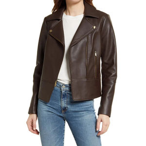 Veste en cuir pour femme de haute qualité, coupe courte, style motard, avec doublure en coton, coupe-vent, écologique, veste en cuir personnalisée - Product Image 6