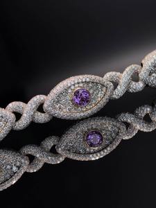 Luxury Eye Shape Chain <b>Bracelet</b> 18K Gold Amethyst Pave Setting Women's Party Jewelry - Product Image 1