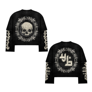 Black Skull Frame Cropped Long Sleeve T <b>Shirt</b> <b>Gothic</b> Graphic Streetwear Tee. Distressed Chain Sleeve <b>Shirt</b>. OEM Manufacturer - Product Image 3