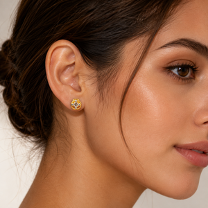 18ct Yellow Gold Round Halo <b>Stud</b> <b>Earrings</b> with Cubic Zirconia High Polish Elegant Daily Wear Gift Jewelry for Women Girls - Product Image 1