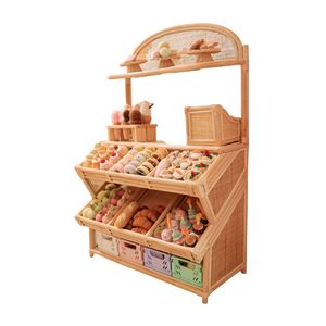 Comptoir de marché en rotin naturel de luxe pour enfants, présentoir en osier avec auvent, mobilier de chambre d'enfant style bohème - Product Image 1