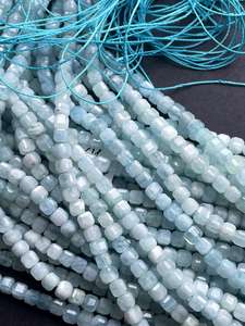 ลูกปัดหินอะความารีนธรรมชาติทรงสี่เหลี่ยม สีฟ้าทะเลสวยงาม ร้อยเป็นเส้นเต็ม สำหรับทำเครื่องประดับ - Product Image 5