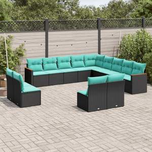 Ensemble de canapés de patio 13 pièces avec coussins noirs, meubles de jardin en polyrotin - Product Image 1
