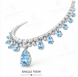 Exquisite <b>necklace</b> in 18K white gold with oversized pear cut blue gemstone centerpiece surrounded by brilliant lab grown diamond - Product Image 2