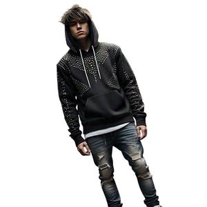 Pull à capuche en éponge française unisexe pour homme avec logo personnalisé Rhinestone Stud Streetwear 100% coton - Product Image 1