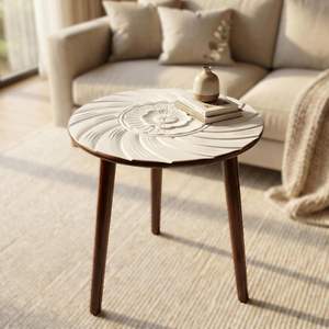 Wooden <b>Round</b> Coffee <b>Table</b>, Easy-to-Assemble Home Decor <b>Bedside</b> <b>Table</b>, Nightstand Coffee End <b>Table</b> for Living Room (Brown White) - Product Image 3
