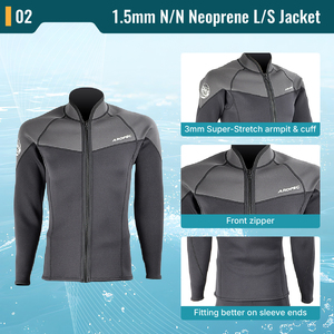 OEM/ODM Customization Men's 1.5mm Neoprene Printed 2-Piece Wetsuit Front Chest Zip Long Sleeve <b>Jacket</b> Pants with UPF 50+ Anti-UV - Product Image 3