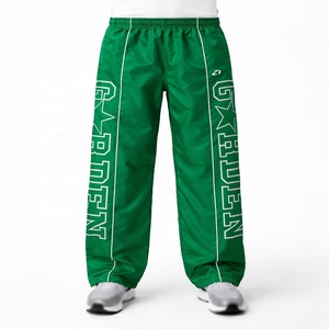 Pantalon coupe-vent pour homme, longueur intégrale, taille élastique, séchage rapide, polyester, imprimé lettres, poches latérales, vêtements de printemps - Product Image 1