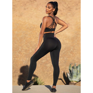 Nouvel ensemble de fitness 2 pièces pour femme, taille haute, avec leggings sculptants et soutien-gorge, poches, couleur unie, collection Custom Darkest Night OEM, idéal pour le yoga - Product Image 4