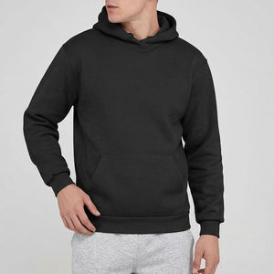 Men's Black Hooded Sweatshirt 100% Cotton Fleece Regular Fit Solid Color Casual Autumn Wear - Product Image 3