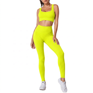 Women Yoga Mid Waist Ankle-Length <b>Pants</b> Crew Neck Sports Bra 2-Piece Lace Solid Color <b>Spandex</b>/Nylon Eco-Friendly Breathable - Product Image 3