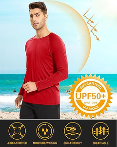 Chemise de bain rouge pour homme à manches longues, protection solaire UV, séchage rapide, pour la pêche et la plage - Product Image 2